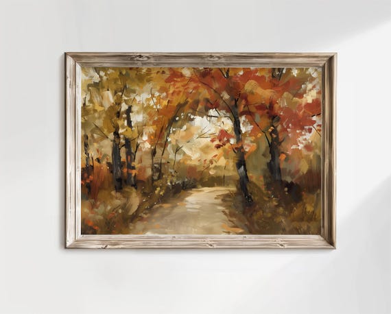 Autumn Tree Archway Print Fall Foliage Oil Painting Moody Wall Art