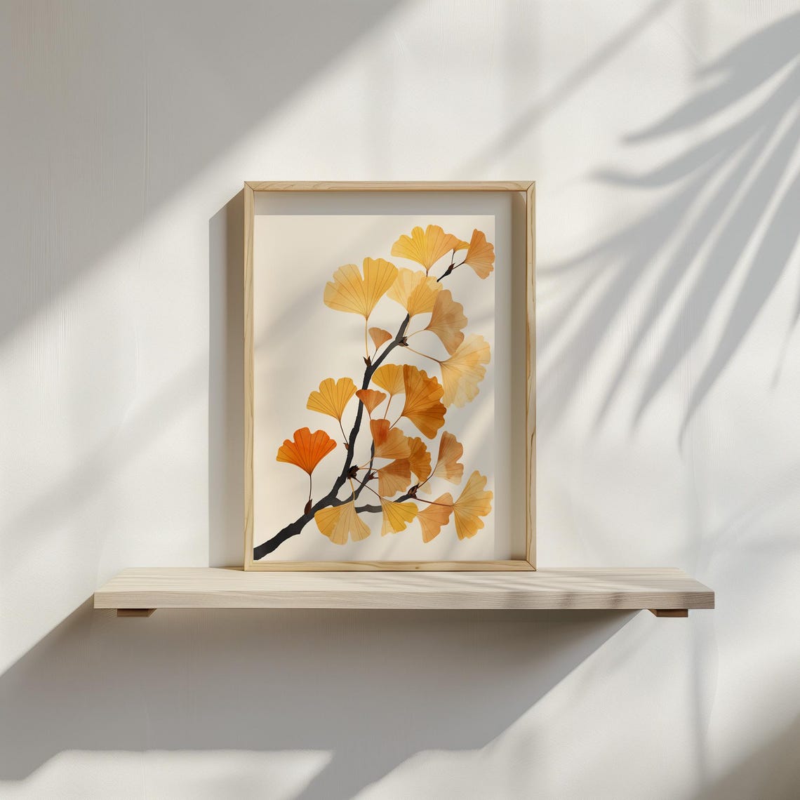 Golden Ginkgo Leaves Branch Minimalist Botanical Warm Fall Wall Poster - Image 2