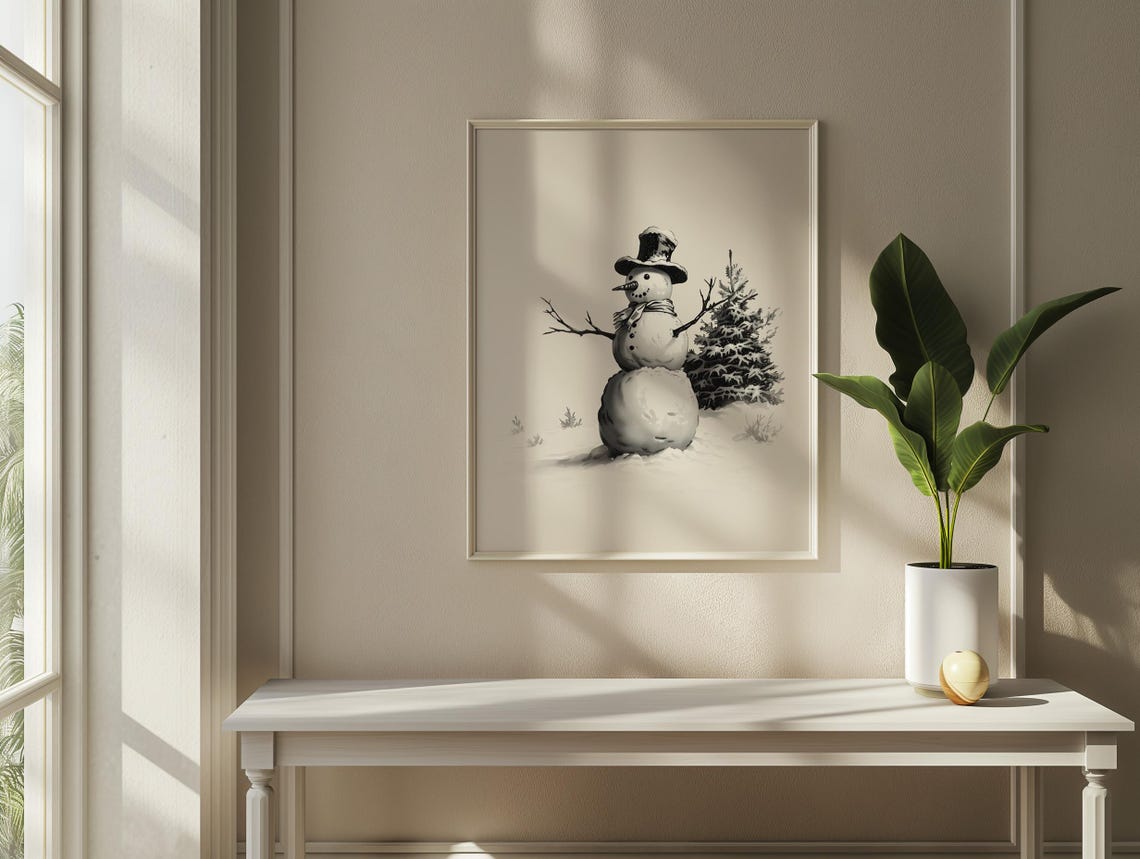 Snowman - Vintage Art Print - Image 2