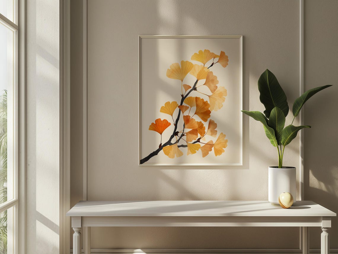 Golden Ginkgo Leaves Branch Minimalist Botanical Warm Fall Wall Poster - Image 4