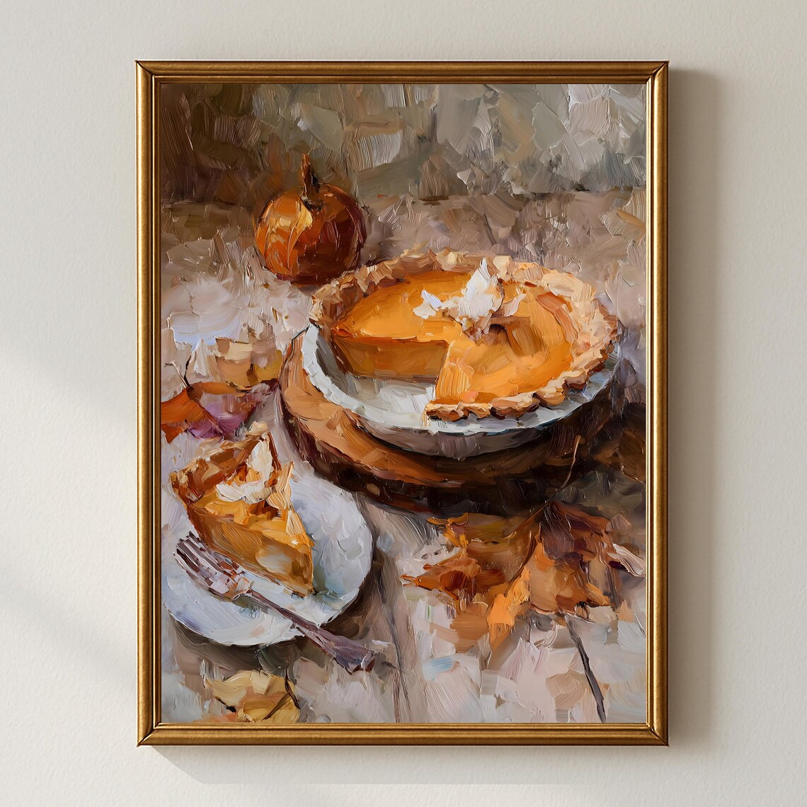 Pumpkin Pie Still Life Art Print, Rustic Autumn Kitchen Decor