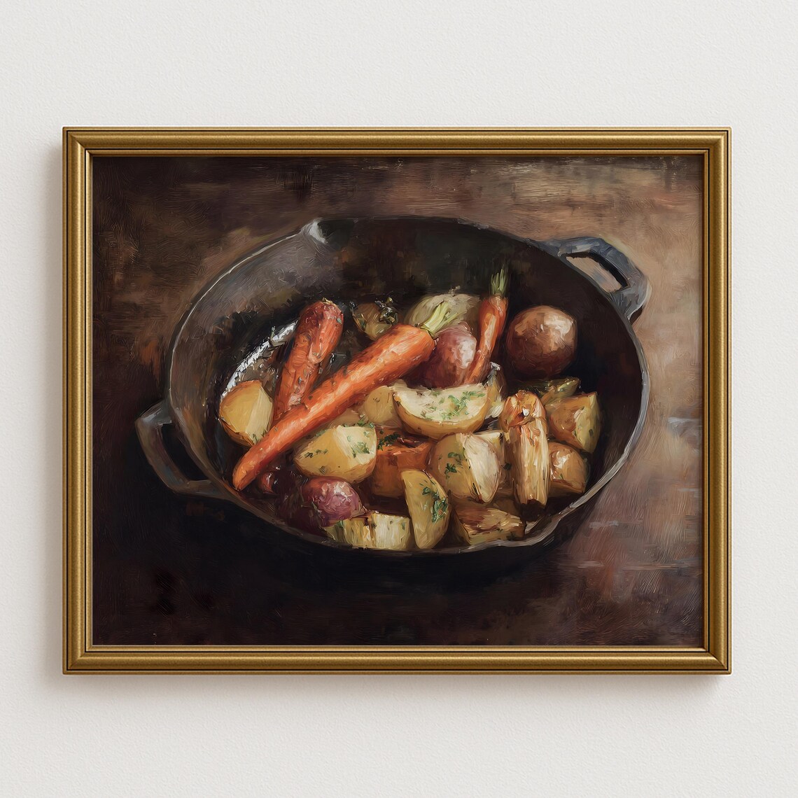 Roasted Carrots and Potatoes Painting, Rustic Kitchen Art Print