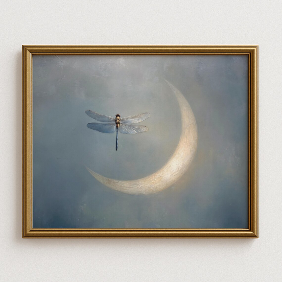 Dragonfly And Crescent Moon Celestial Art Print