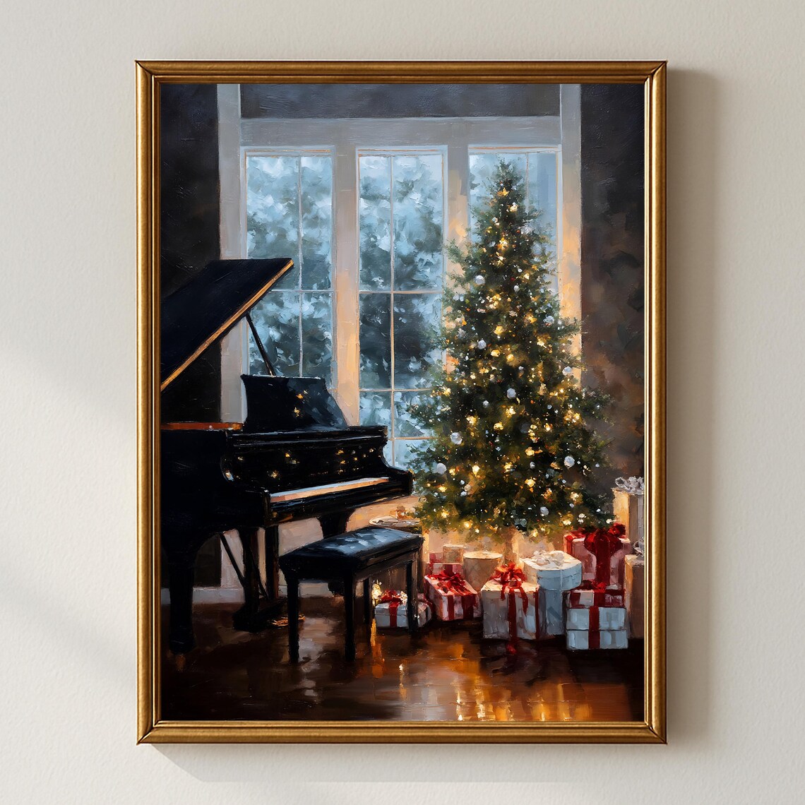 Christmas Piano Wall Art, Elegant Holiday Tree Poster
