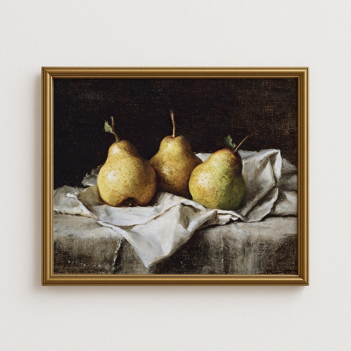 Three Ripe Pears on White Cloth Classic Vintage Still Life Print