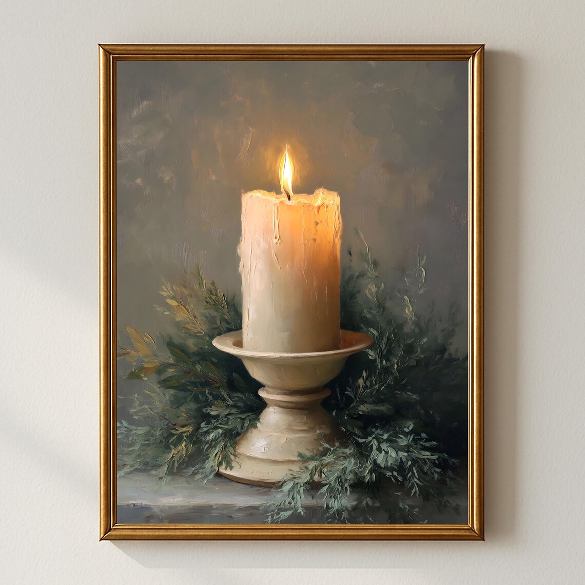 Rustic Candle Wall Art Christmas Winter Candlelight Cozy Holiday Farmhouse Decor Minimalist Festive Artwork