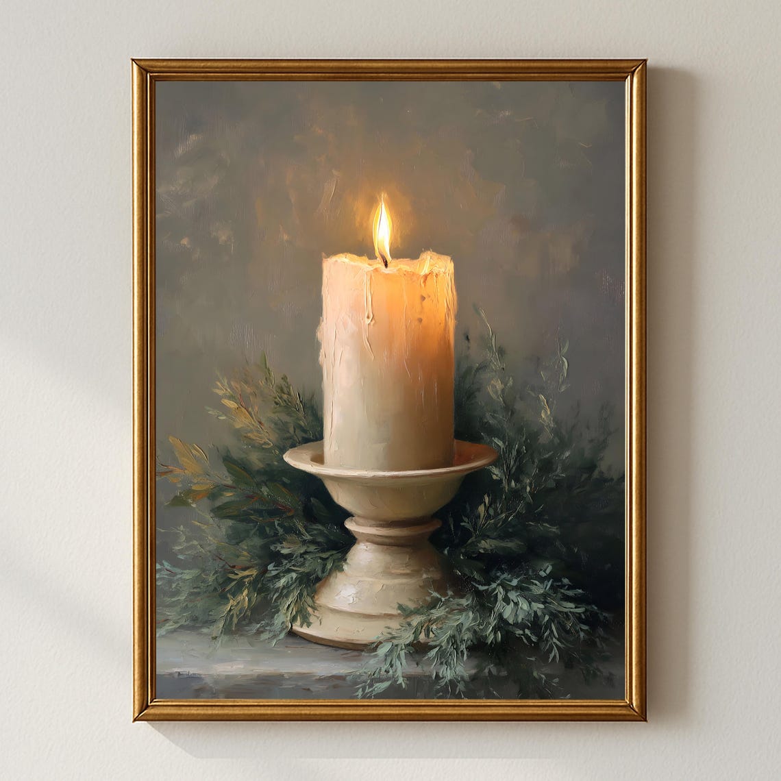 Rustic Pillar Candle Candlelight Christmas Winter Cozy Wall Art