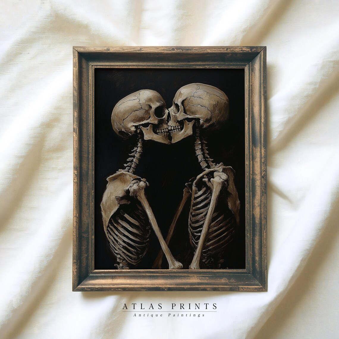 Vintage Skeletons Kissing Dark Romantic Halloween Art Poster
