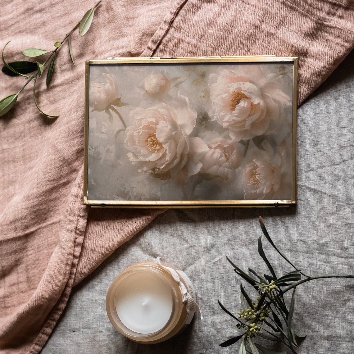 Blush Pink Peonies Soft Floral Painting Romantic Botanical Poster - Image 3