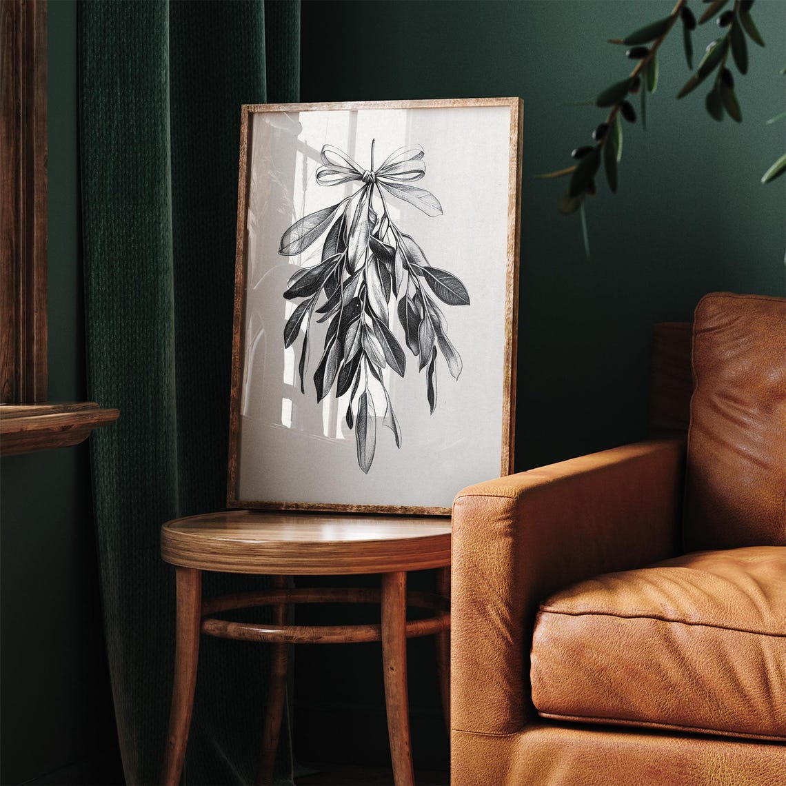 Mistletoe With Ribbon Black And White Botanical Sketch Poster - Image 4