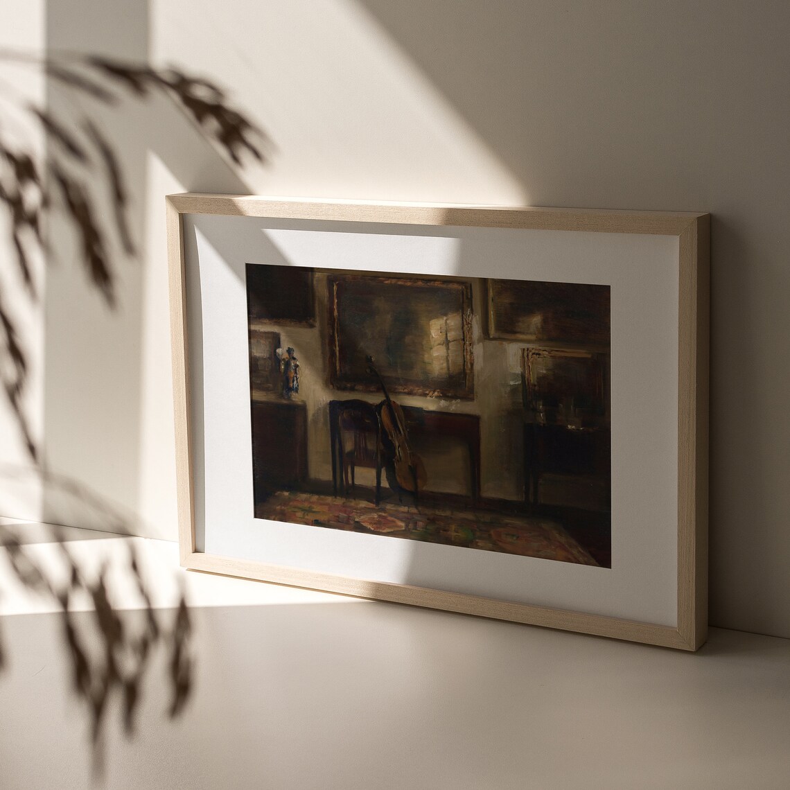 Moody Vintage Interior Oil Painting Cello Dark Academia Poster - Image 3