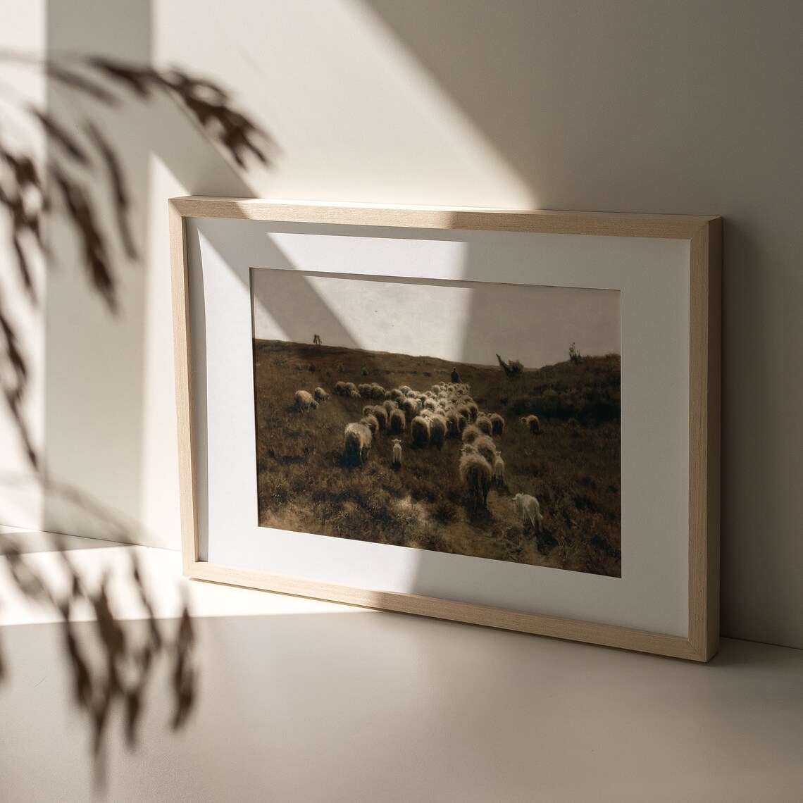 Antique Sheep Flock In Moorland Vintage Pastoral Oil Painting Poster - Image 3
