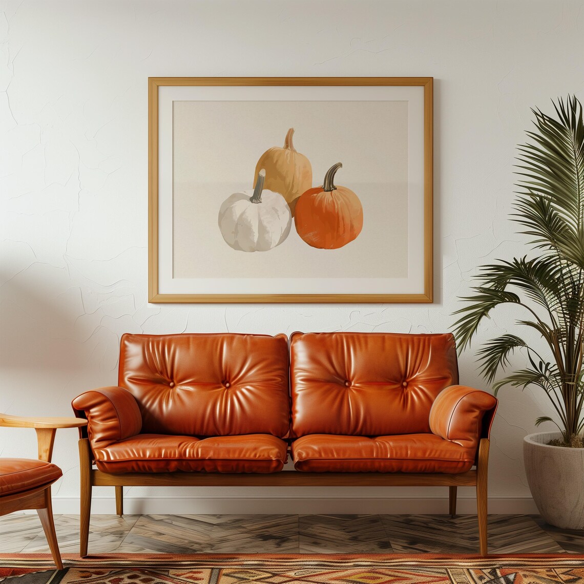 Trio of Watercolor Pumpkins Orange White Rustic Autumn Harvest Poster - Image 2