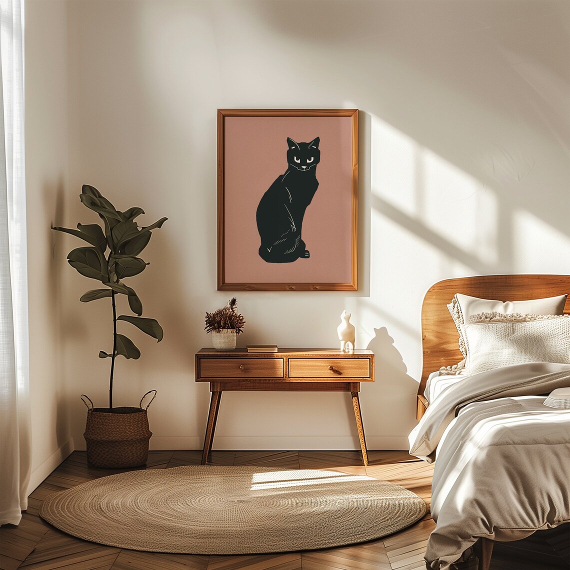 Minimalist Black Cat Silhouette Dusty Pink Modern Animal Art Poster - Image 2