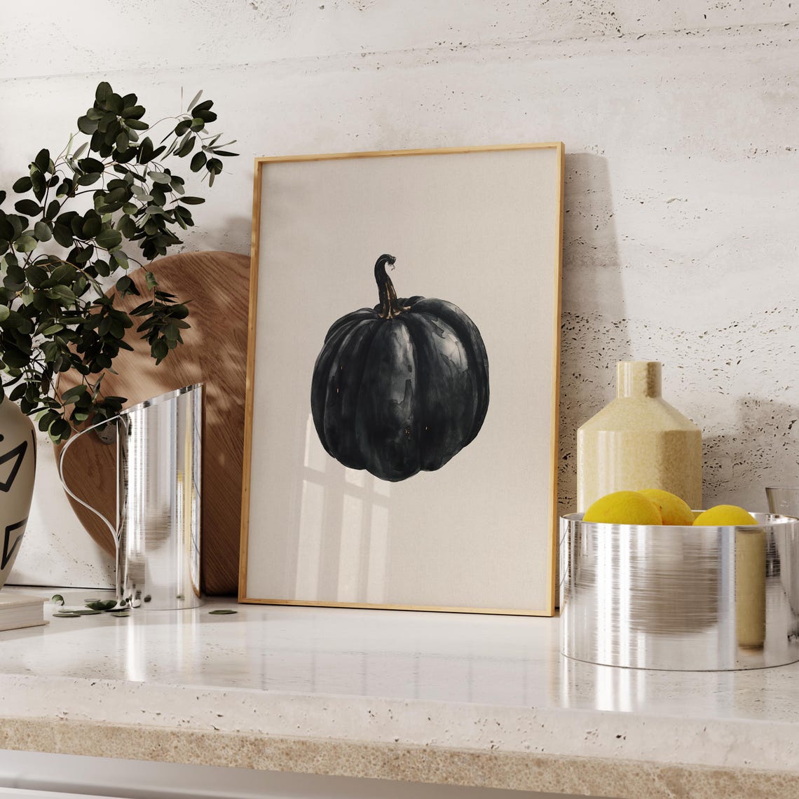 Black Watercolor Pumpkin Simple Modern Halloween Fall Art Poster - Image 4