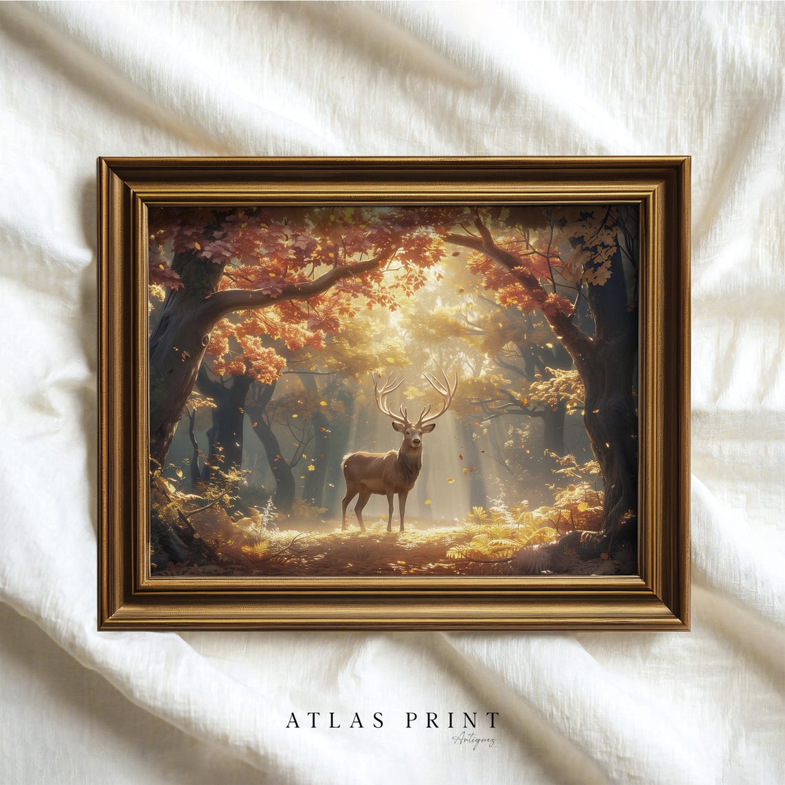 Golden Autumn Stag Sunlit Forest Fall Woodland Animal Poster - Image 4