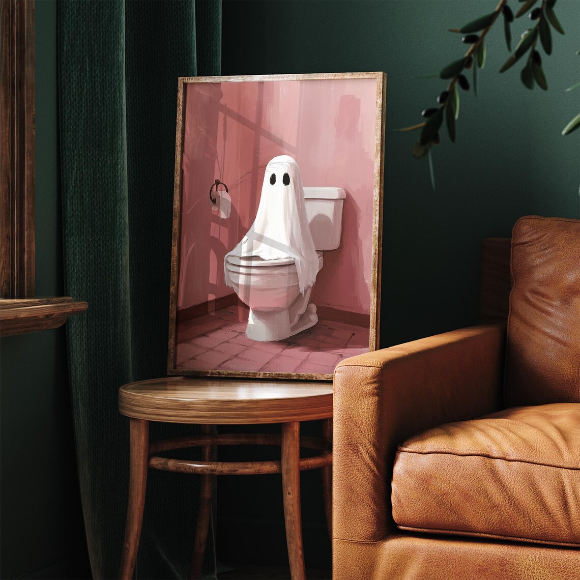 Funny Ghost Sitting On Toilet Pink Bathroom Halloween Painting Poster - Image 5