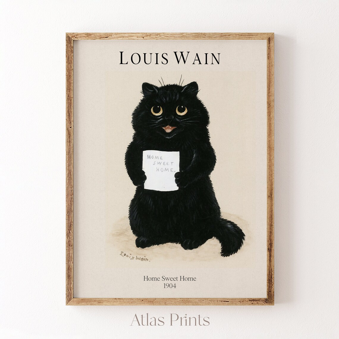 Louis Wain Home Sweet Home Black Cat Holding Sign 1904 Poster
