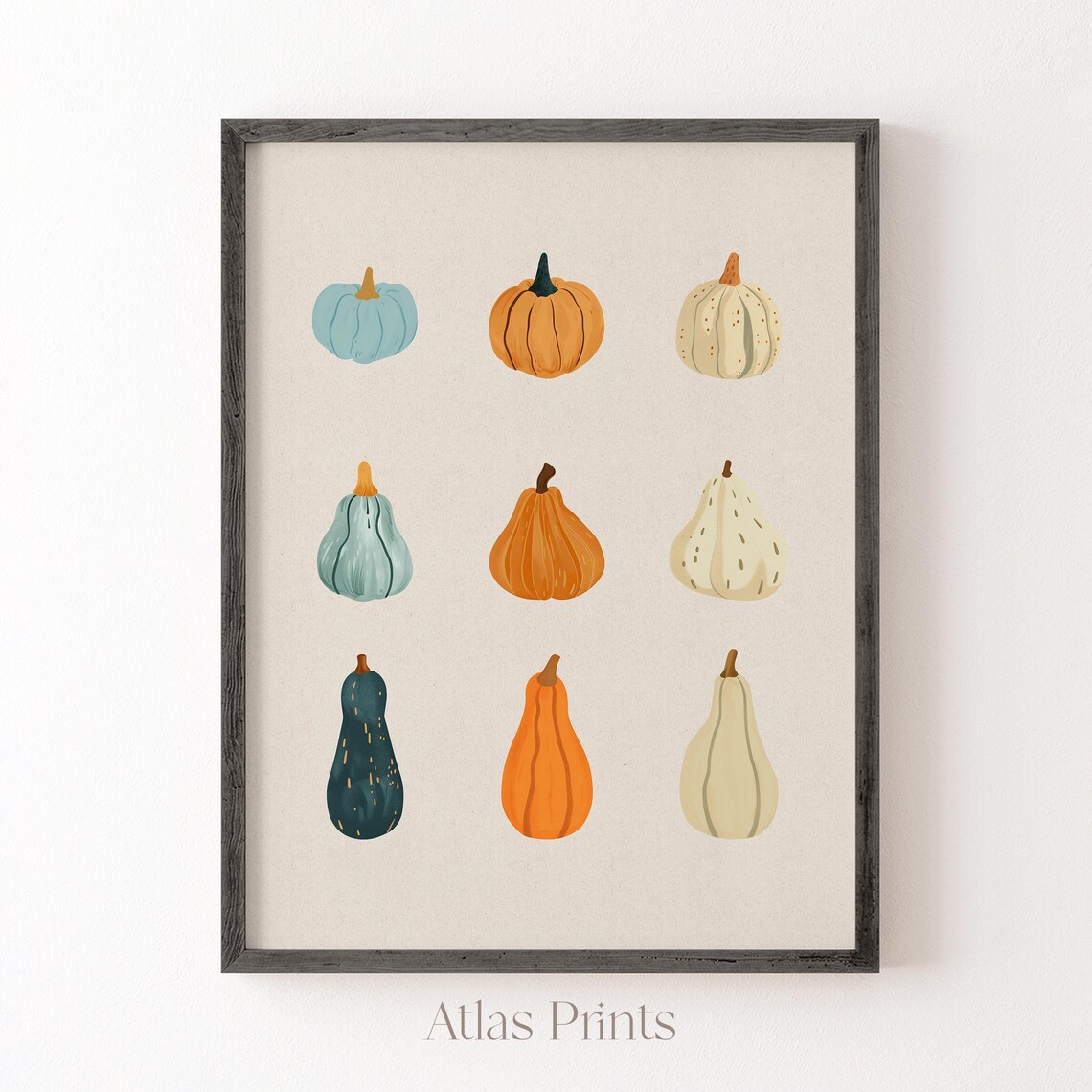 Nine Watercolor Pumpkins and Gourds Autumn Harvest Grid Botanical Poster - Image 4