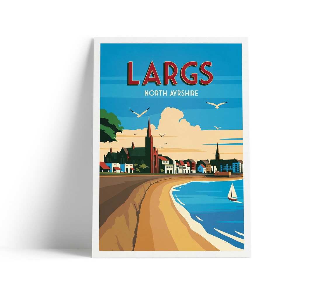 Largs Travel Poster, North Ayrshire Beach Art Print