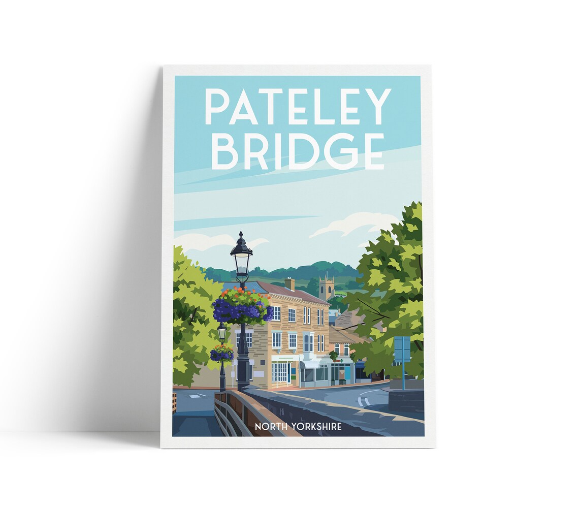 Pateley Bridge North Yorkshire Stone Buildings Lamp Flowers Travel Poster