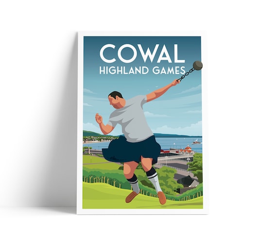 Cowal Highland Games Scotland Sports Poster with Kilted Athlete