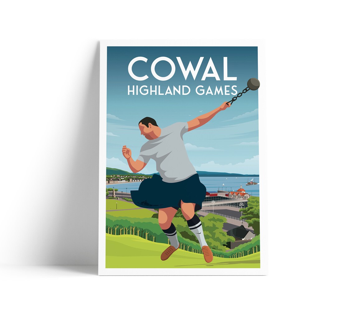 Cowal Highland Games Scotland Sports Poster with Kilted Athlete