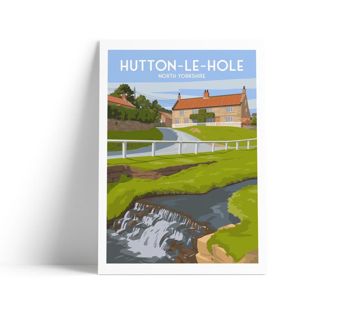 Hutton Le Hole North Yorkshire Village Stream Retro Travel Poster