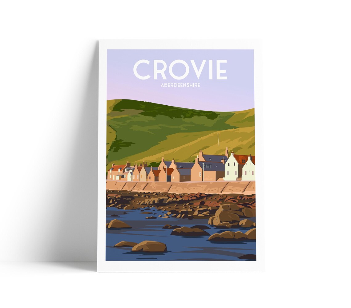 Crovie Aberdeenshire Scotland Travel Poster Fishing Village Shore View