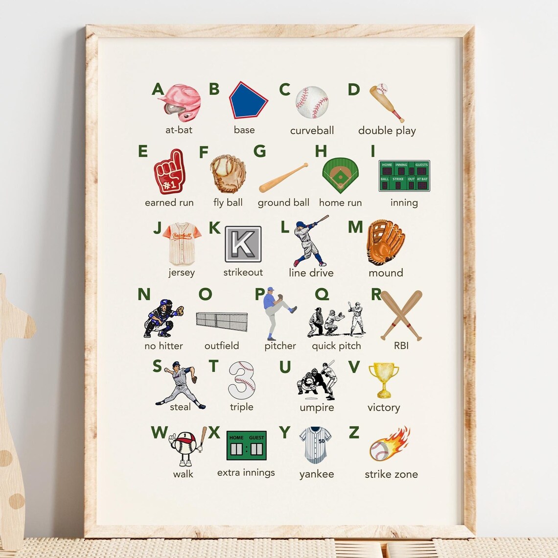 Baseball Alphabet Nursery Watercolor Art Print