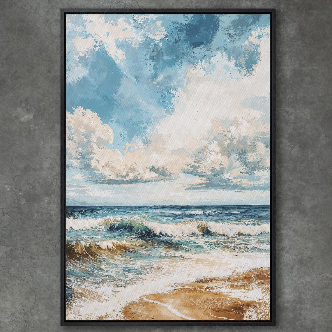 Tranquil Beach Scene Framed Print Ocean Shore Art Coastal Nautical Decor Ready To Hang Large Wall Art Gift Idea For Her