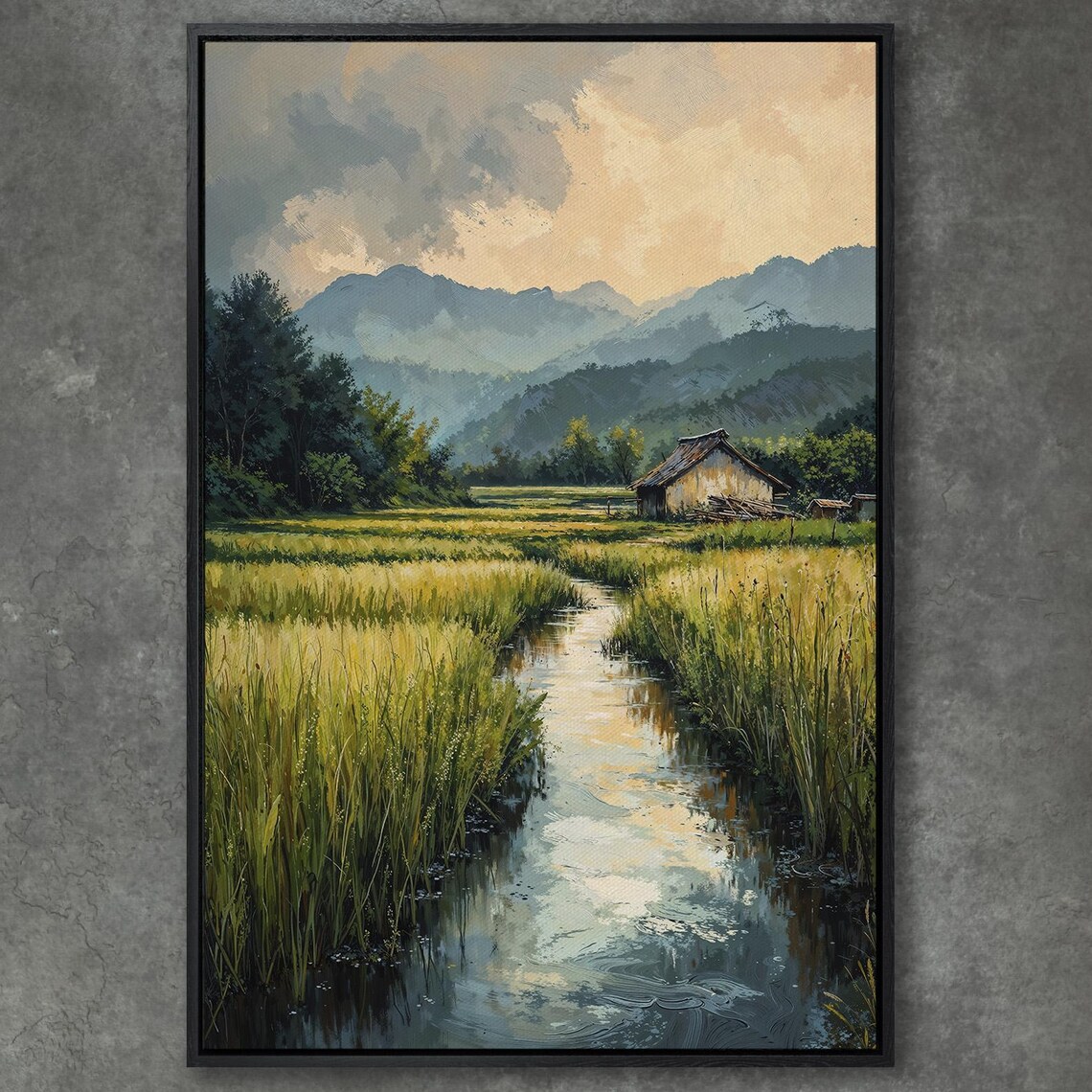 Countryside River Landscape Art Print, Nature Scenery