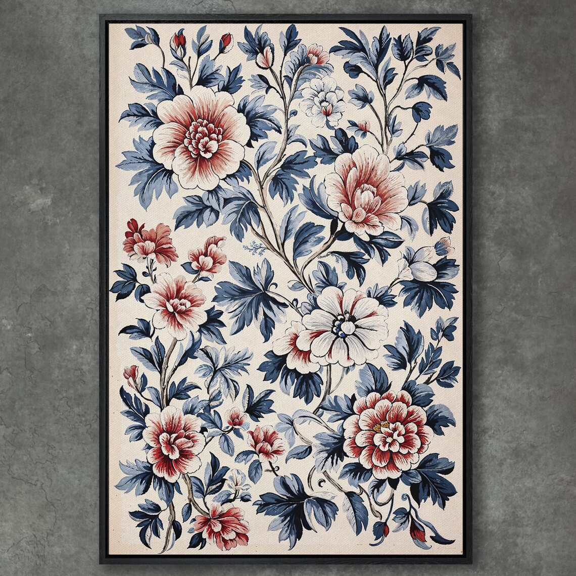 Vintage Chinoiserie Style Peony Blossoms Botanical Art Poster