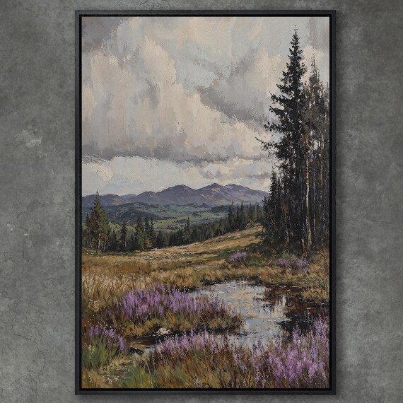 Mountain Serenity Tranquil Landscape Nature Wall Art Framed Print Scenic View Forest Painting Home Decor Ready To Hang
