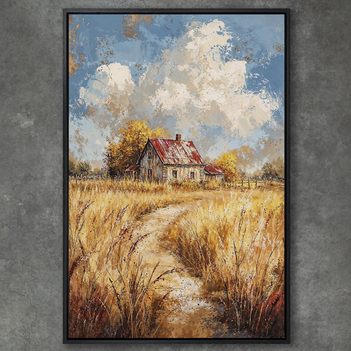 Weathered Barn With Red Roof in Golden Wheat Field Art Poster