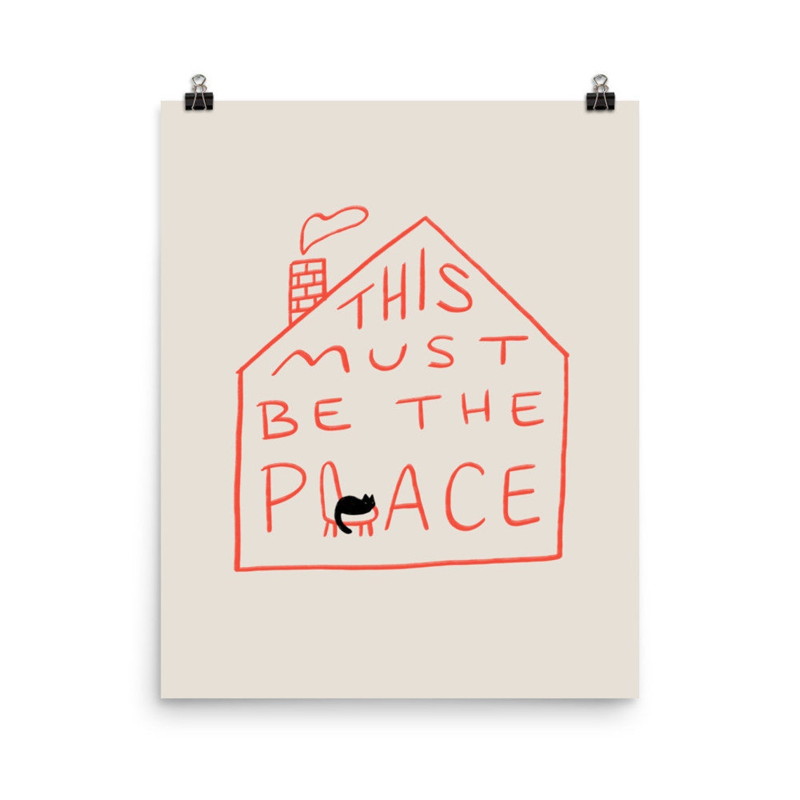This Must Be The Place Hand Drawn House Quote Red Line Art Poster