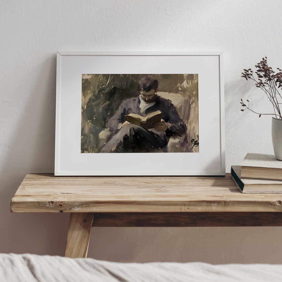 Man Reading In Armchair Surrounded By Garden Light Painting Poster - Image 6
