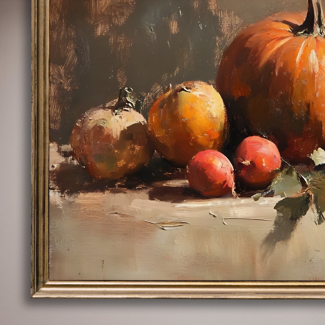 Pumpkin Still Life With Grapes And Peaches Fall Harvest Oil Poster - Image 8