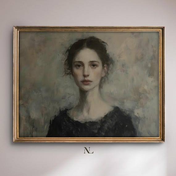 Wall Art Moody Portrait Of Woman Moody Home Decor Rustic Vintage Portrait Oil Painting Cozy Farmhouse Impressionist Print
