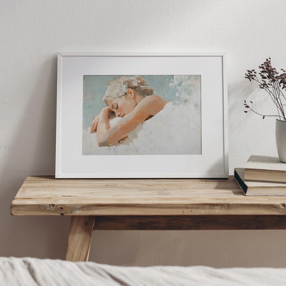 Sleeping Woman Resting On Her Arm Soft Peach Tones Painting Poster - Image 6