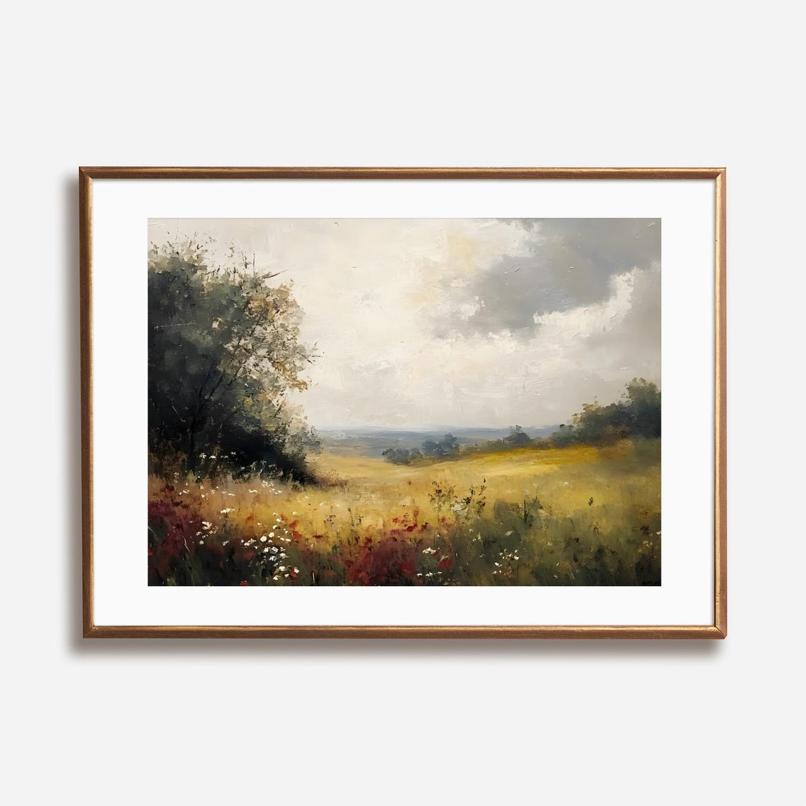 Golden Wildflower Meadow With Red Poppies And Distant Hills Poster - Image 3