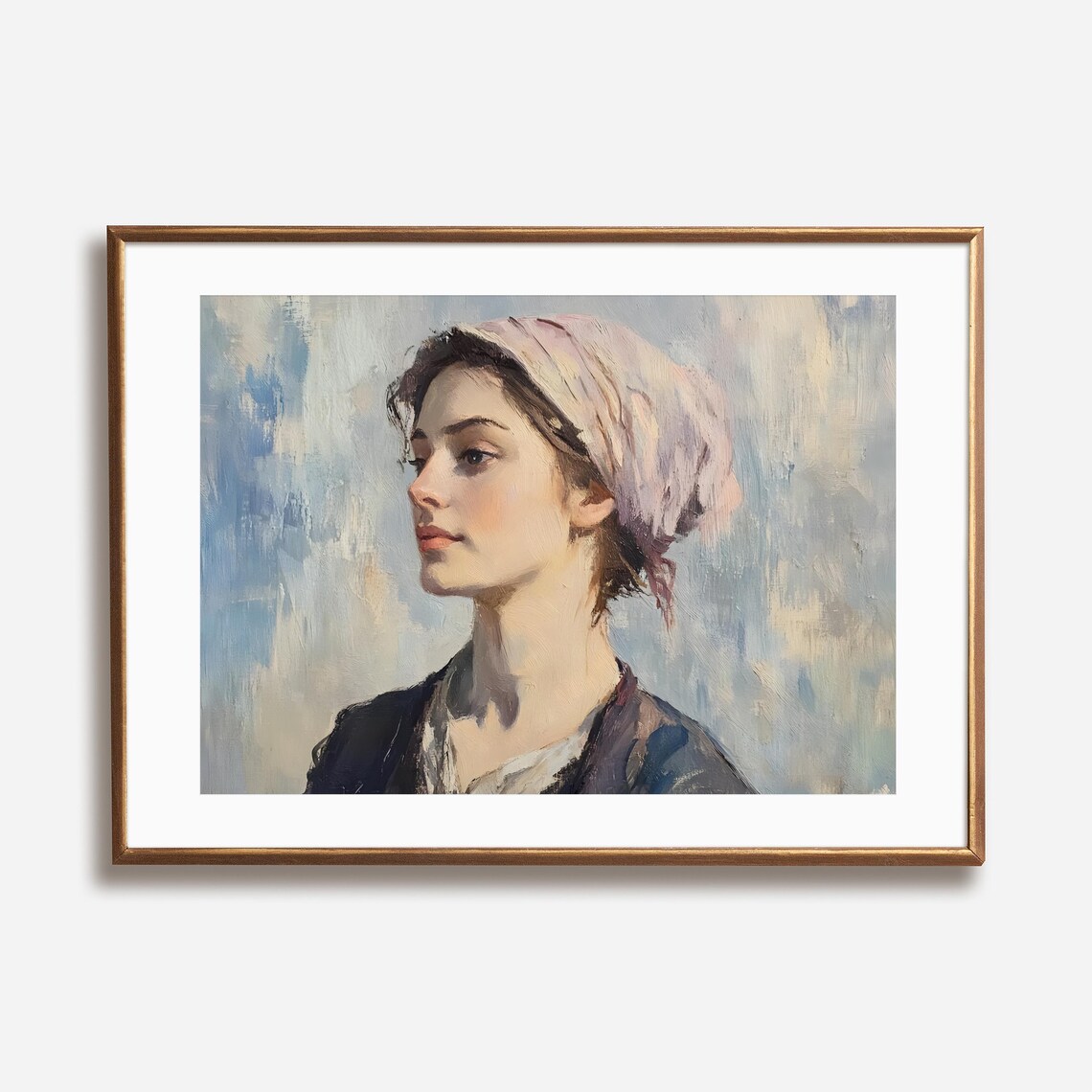 Woman In Pink Headscarf Profile Impressionist Portrait Painting Poster - Image 5