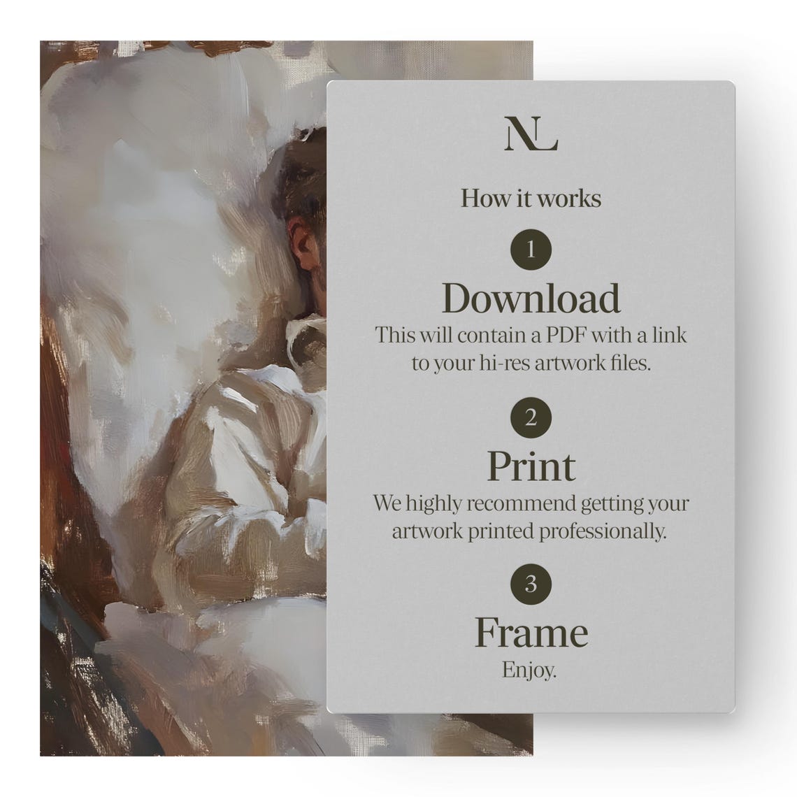 Man Reading Book In Bed Soft Neutral Tones Cozy Painting Poster - Image 2