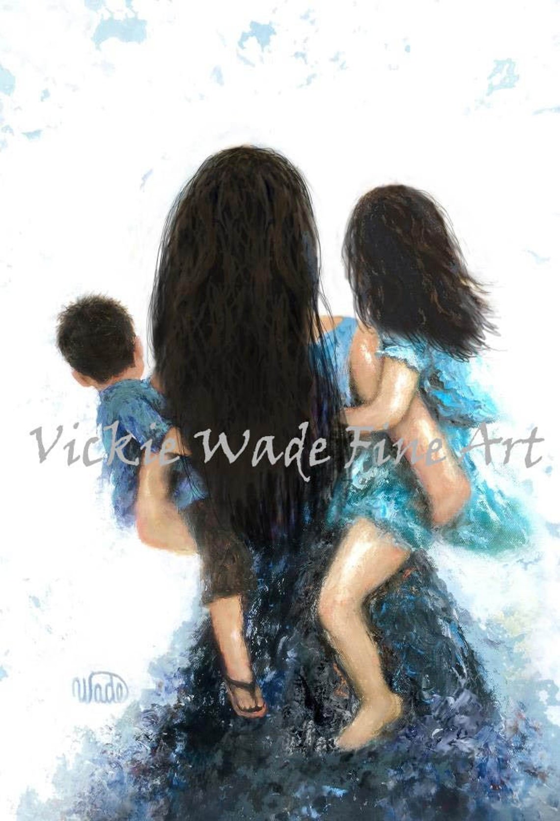 Mother Son And Daughter Art Print Black Hair Girl And Boy Sister And Little Brother Mother Carrying Kids Filipino Mom Vickie Wade Art