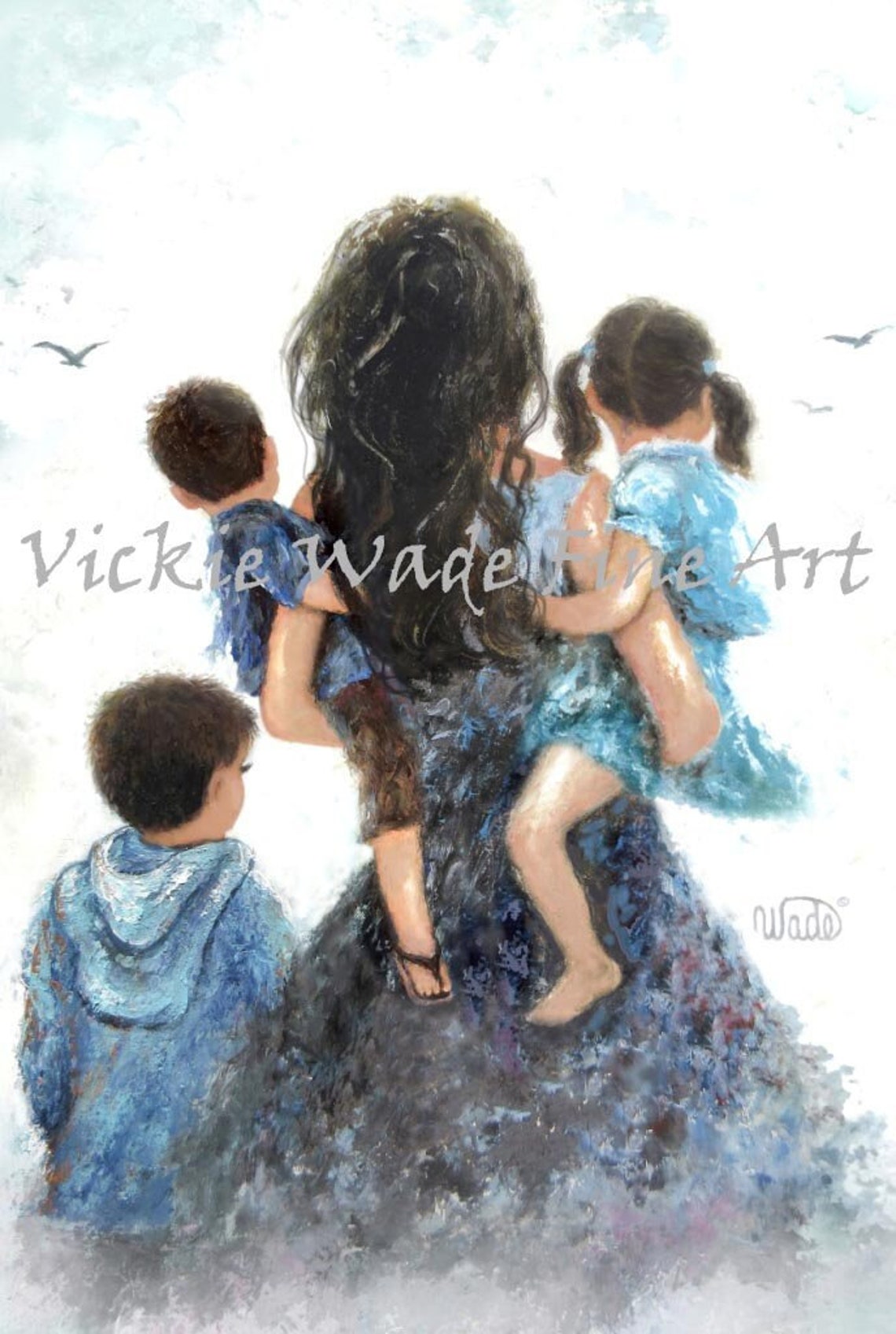 Mother Carrying Her Son and Daughter With Her Oldest Son Poster
