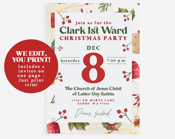 LDS Christmas Party Invite Poster, Holiday Event