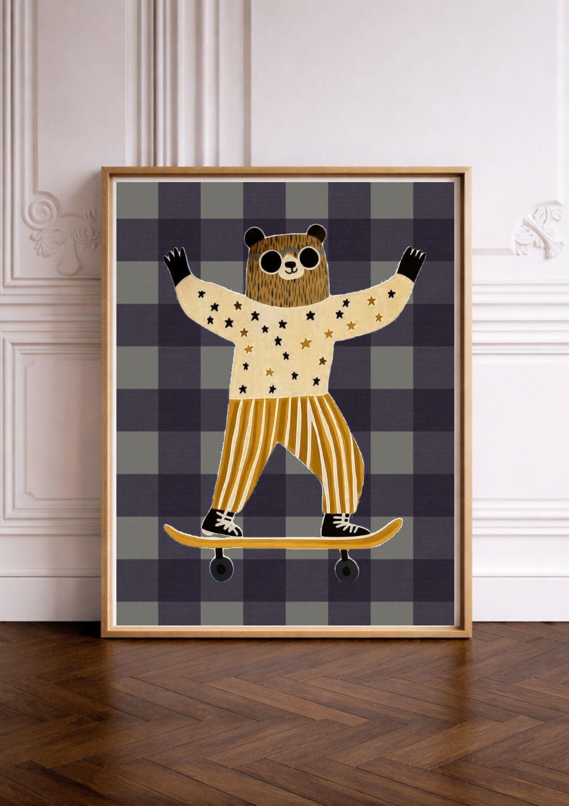 Cute Teddy Bear Skateboarding Poster Print