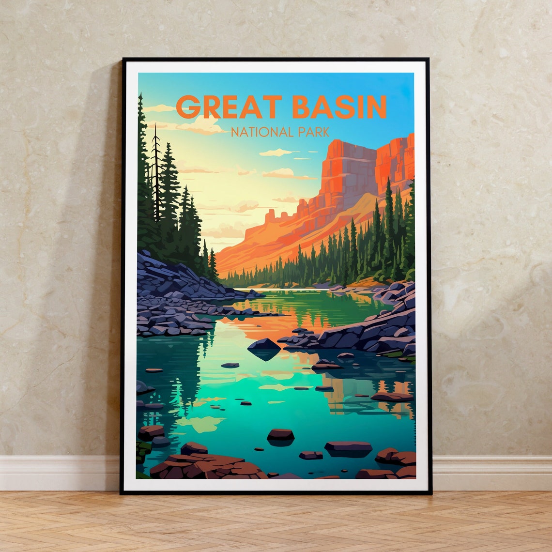 Great Basin National Park Turquoise Alpine Lake Cliffs View Poster