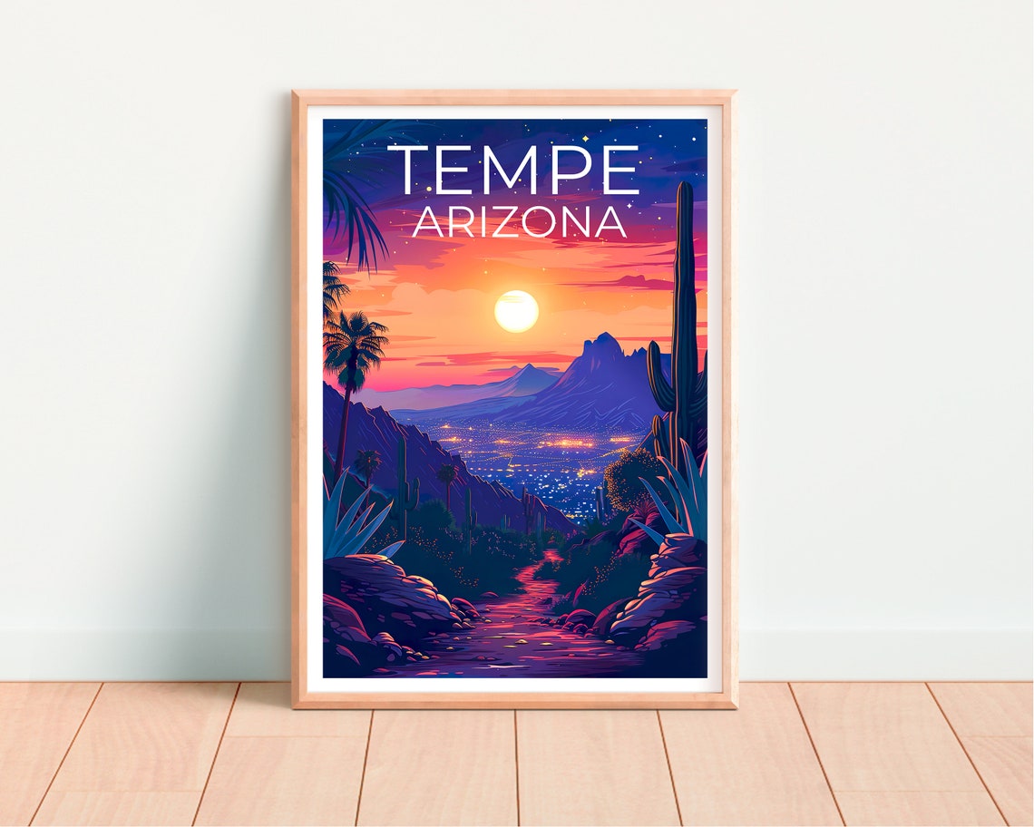 Tempe Arizona Desert City Lights Saguaro Sunset Valley View Poster - Image 4