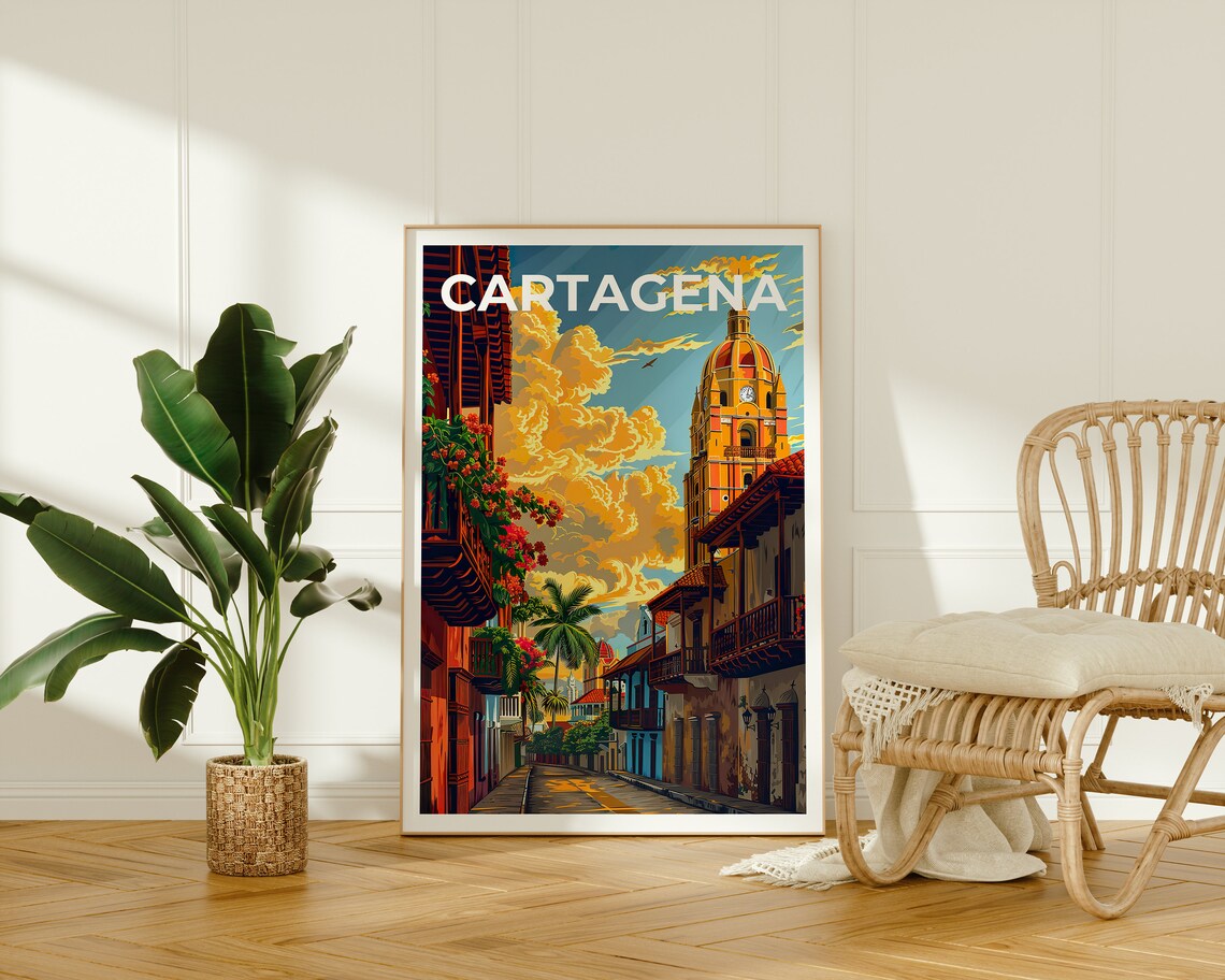 Cartagena Colombia Old Town Clock Tower Street Colonial Travel Poster - Image 2